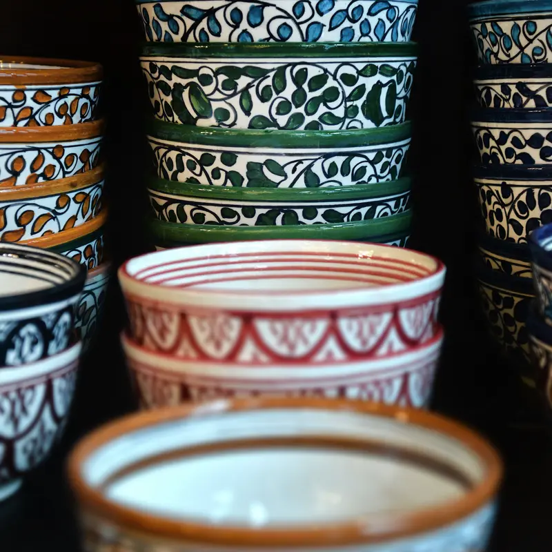 Glazed bowls with hand-painted patterns